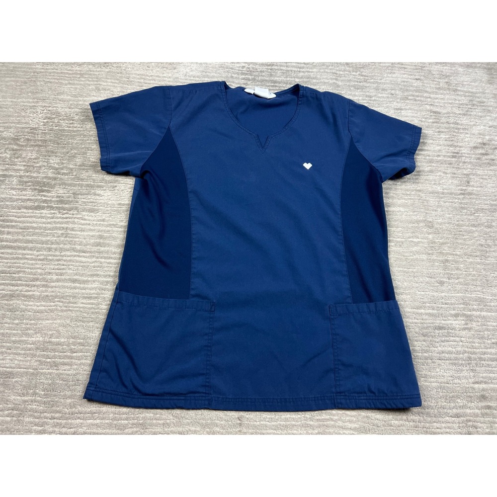 Superior Uniform Group Scrub Top Womens Medium Navy Blue V-Neck Mesh Side Panels